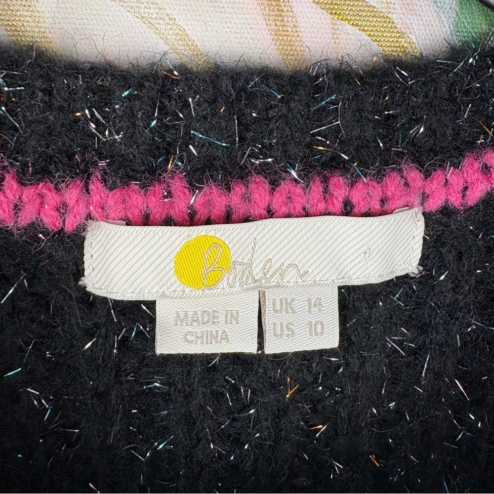 Boden Black Speckled Knit Button Front Cardigan US 10 UK 14 - Picture 2 of 9